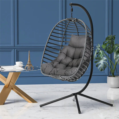 Swing Chairs: Gray Swing Chair with Stand.