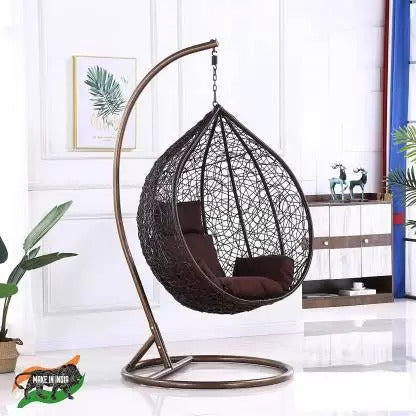 Swing Chairs: Swing Chair With Stand And Cushion Iron, Plastic Large Swing (Brown)