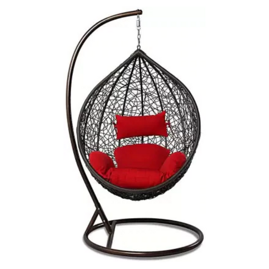 Swing Chairs Swing Chair With Stand And Cushion Iron, Plastic Large Swing (Brown, Red)