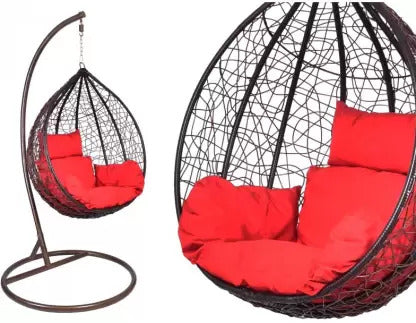 Swing Chairs:Swing Chair With Stand And Cushion Iron, Plastic Large Swing (Brown, Red)