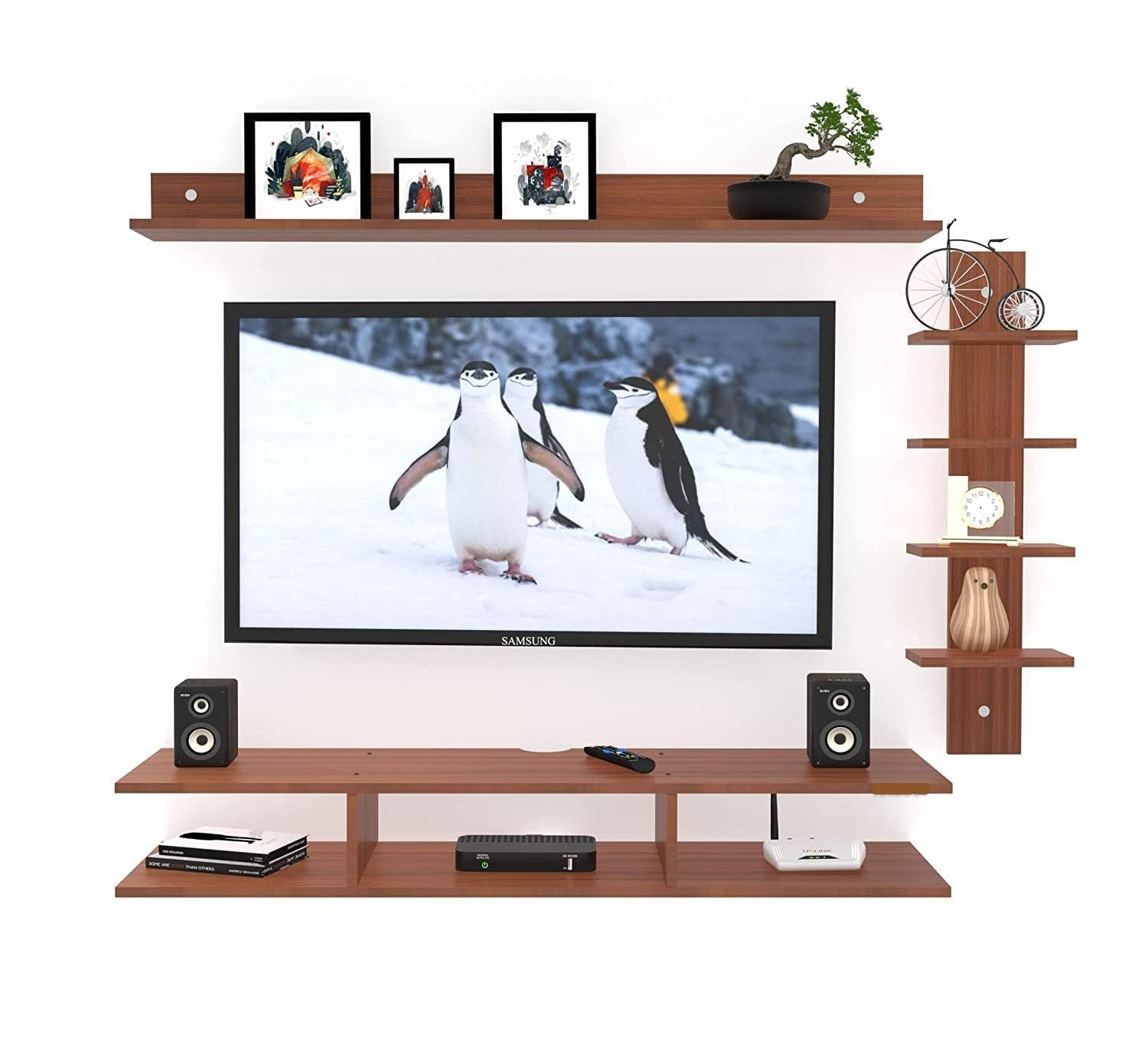 Wall Mount TV Unit: Wall Mount TV Unit With Set Top Box Stand(Walnut)