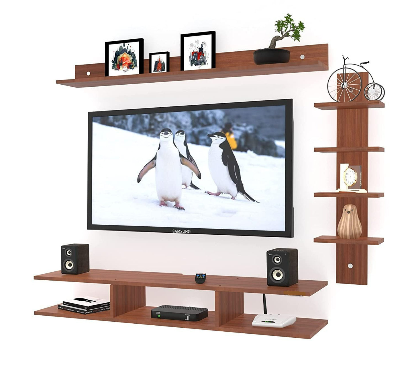 Wall Mount TV Unit: Wall Mount TV Unit With Set Top Box Stand(Walnut)