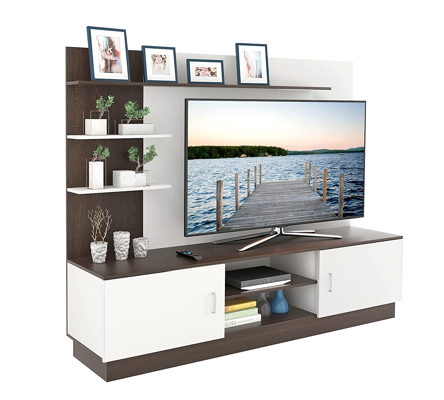 TV Stand: Rolet Engineered Wood TV Entertainment Unit Stand (Wenge, Frosty White)