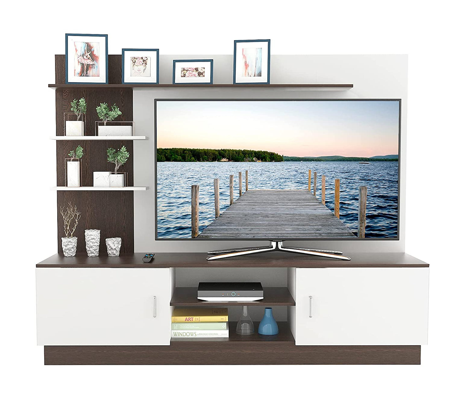 TV Stand: Rolet Engineered Wood TV Entertainment Unit Stand (Wenge, Frosty White)