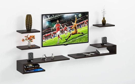 Wall Mount TV Unit: TV Wall Mount With 3 Wall Shelves Display Rack