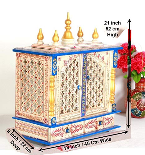 Temple: Rajasthani Ethnic Handcrafted Wooden Temple Mandir/Pooja Ghar/Mandapam Outer Size 18x9x21 Inch (LxWxH) Inner Size 16x8x10.5 Inch