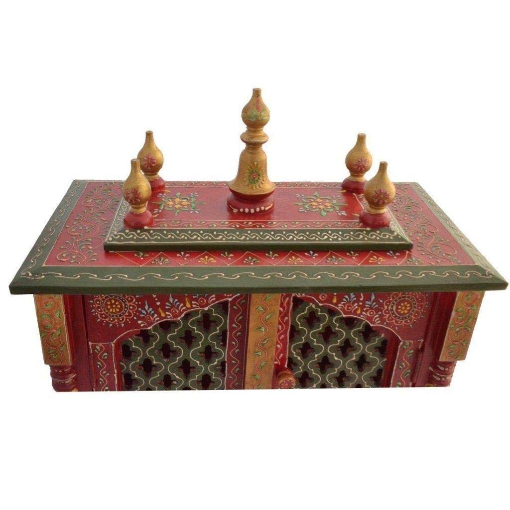 Temple: Rajasthani Ethnic Handcrafted Wooden Temple/Mandir/Pooja Ghar/Mandapam Size: Outer 18x9x22 Inch and Inner: 16x8x10.5 Inch Wide x Deep x High KI-085