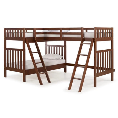 Bunk Bed: Twin Solid Wood L-Shaped Bunk Beds