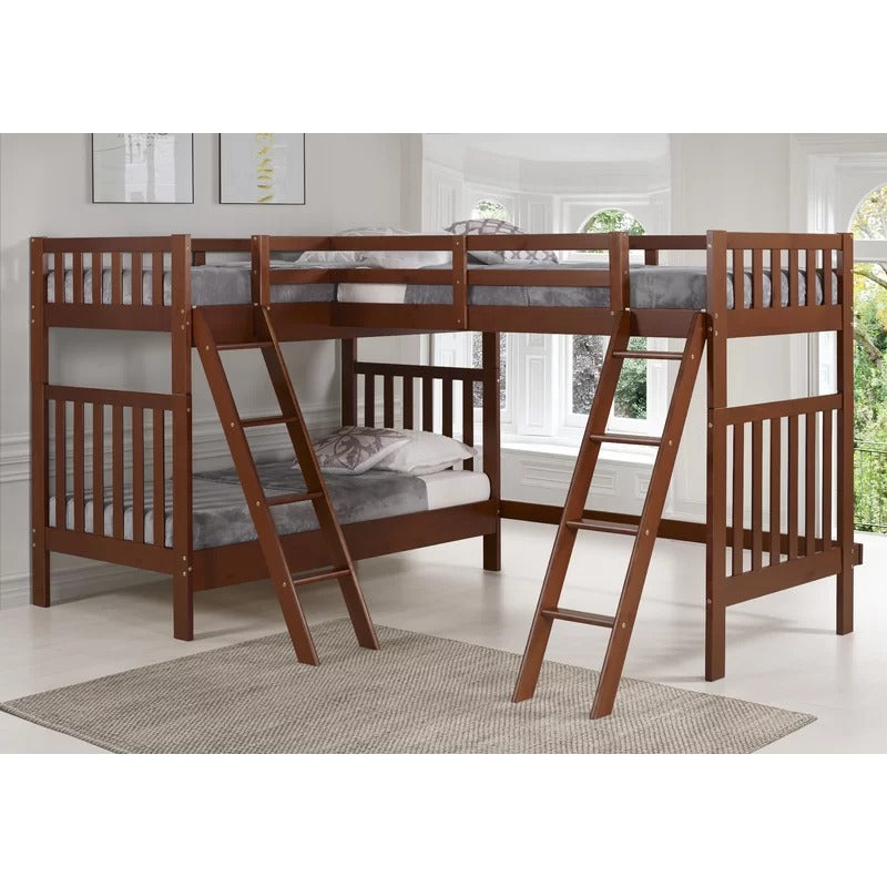 Bunk Bed: Twin Solid Wood L-Shaped Bunk Beds