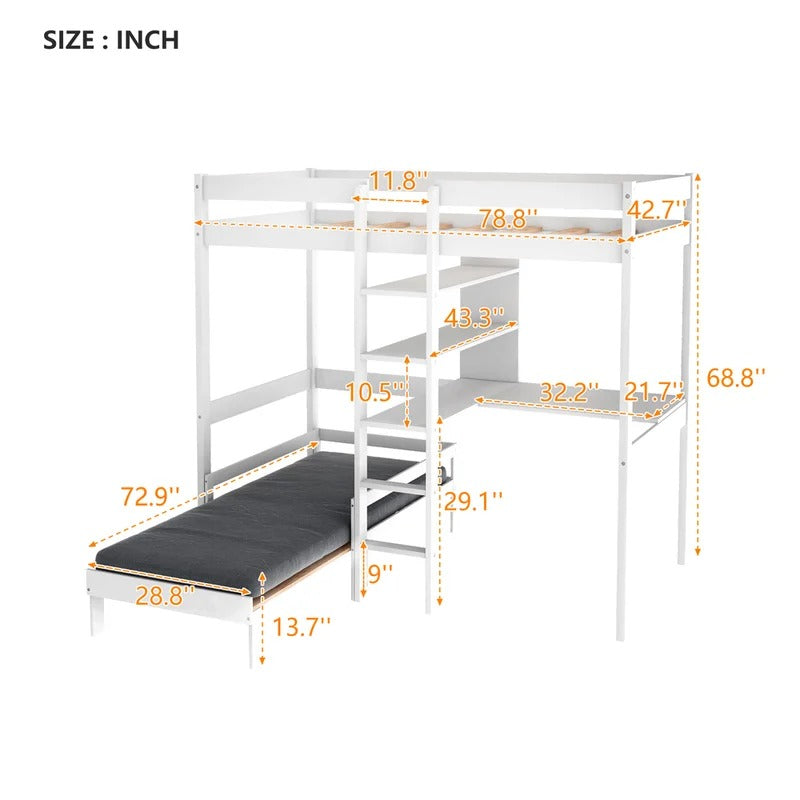 Bunk Bed: Highsleeper Twin Standard Bunk Bed with Built-in-Desk