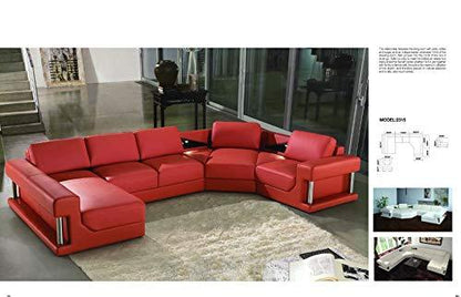 U Shape Sofa Set Modern Leatherette Sectional Sofa Set (Red)