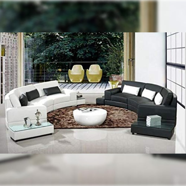 U Shape Sofa Set- Modern Arc-Shaped Hardwood Leatherette Sofa Set, Standard (White and Black)