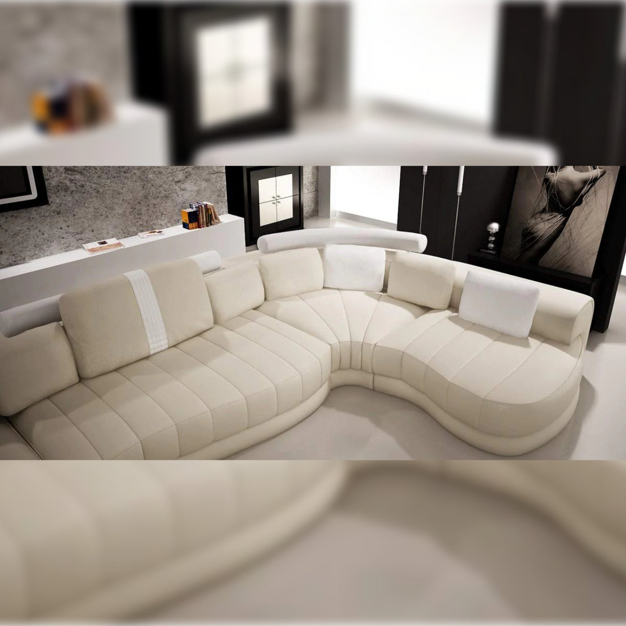 U Shape Sofa Set- Modern Sectional Leatherette Sofa Set (Cream and White)