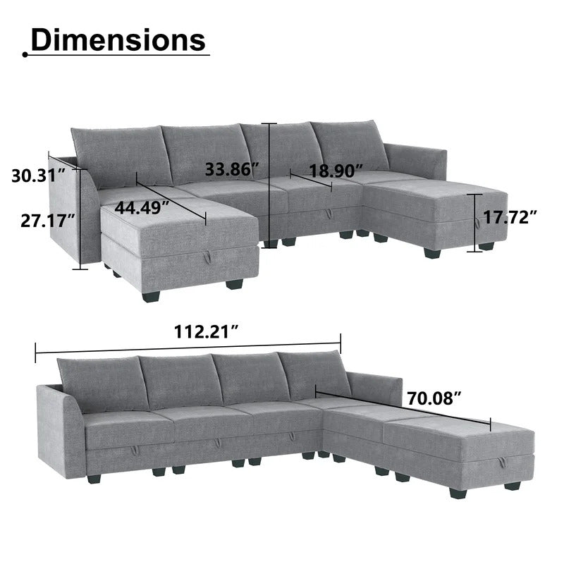 U Shape Sofa Set: 4 Seater Sofa Set  112.21" Wide Symmetrical Modular Sofa
