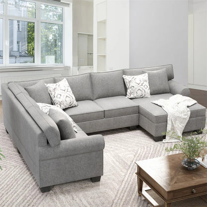 U Shape Sofa Set: 113" Wide Symmetrical Corner Sectional 7 Seater Sofa