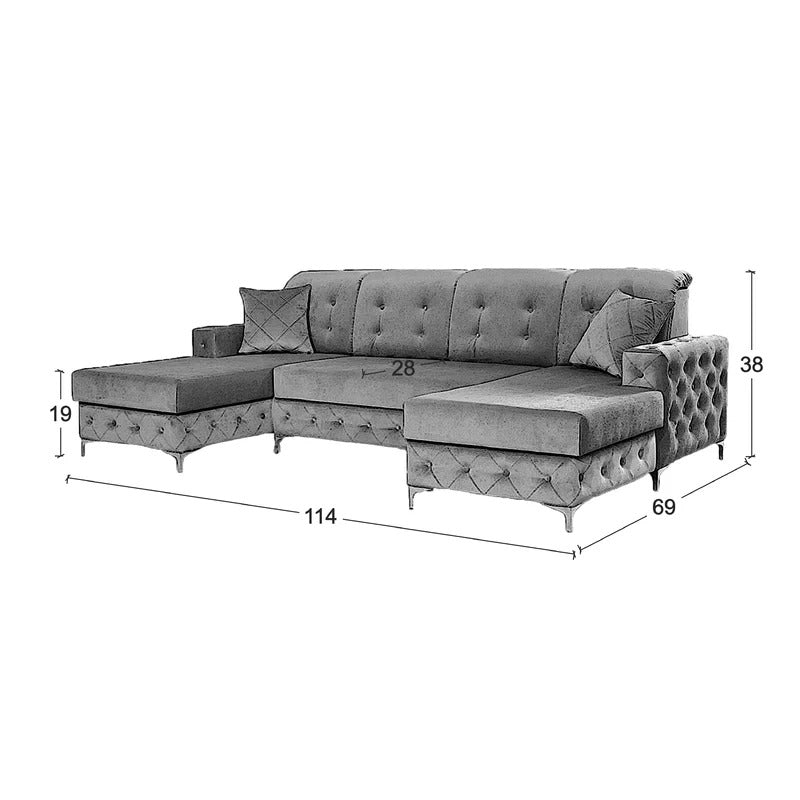 U Shape Sofa Set: 114" Wide Velvet Symmetrical 4 Seater Sofa Set