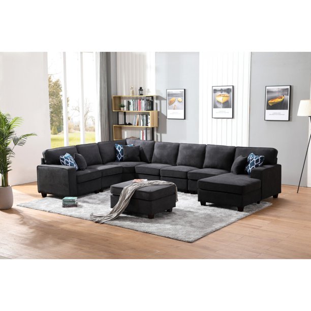 U Shape Sofa Set: 124" Wide Right Hand Facing 7 Seater Sofa Set