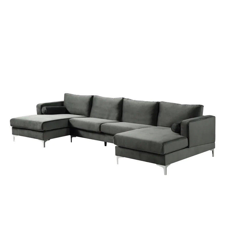 U Shape Sofa Set: 124" Wide Velvet Symmetrical 6 Seater Sofa