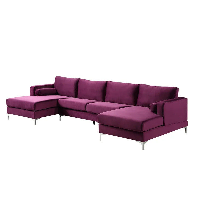 U Shape Sofa Set: 124" Wide Velvet Symmetrical 6 Seater Sofa
