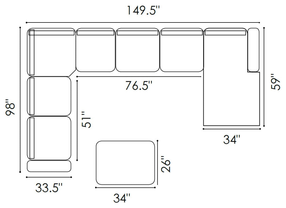 U Shape Sofa Set: 125'' Wide Symmetrical Corner Sectional 7 Seater Sofa
