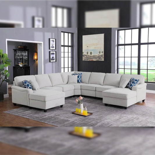 U Shape Sofa Set 125'' Wide Symmetrical Corner Sectional 7 Seater Sofa
