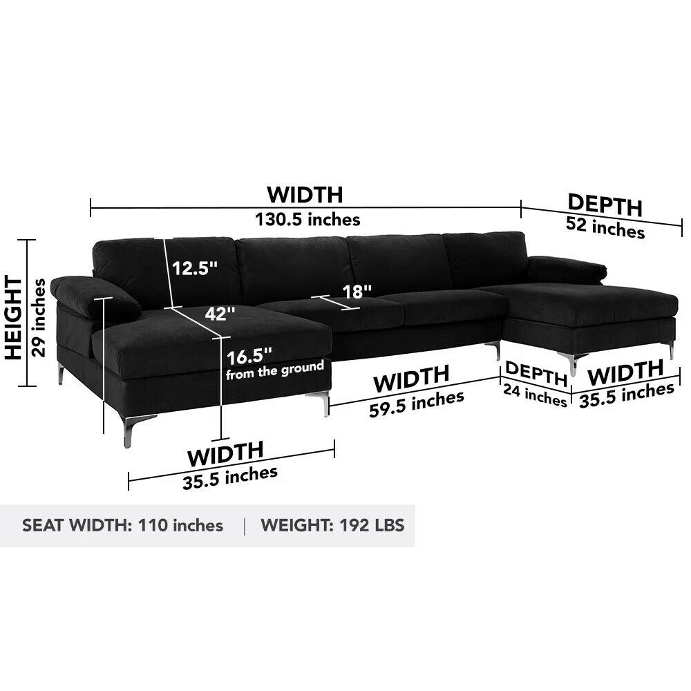 U Shape Sofa Set : 130.5" Wide Velvet Symmetrical Corner