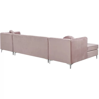 L Shape Sofa Set: 132" Wide Velvet Symmetrical Modular 6 Seater Sofa 