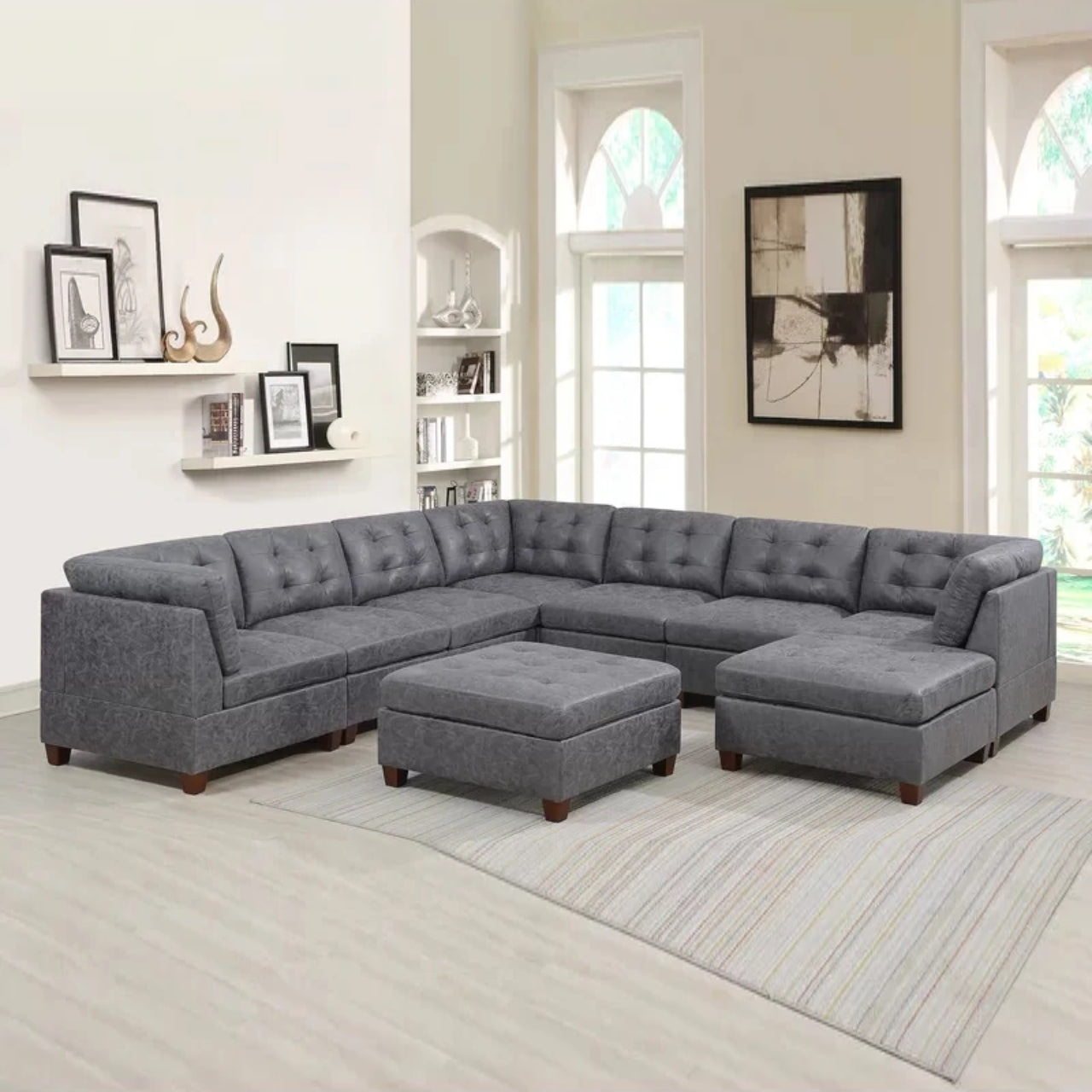 U Shape Sofa Set 134 Wide Reversible Corner Sectional 7 Seater Sofa Set