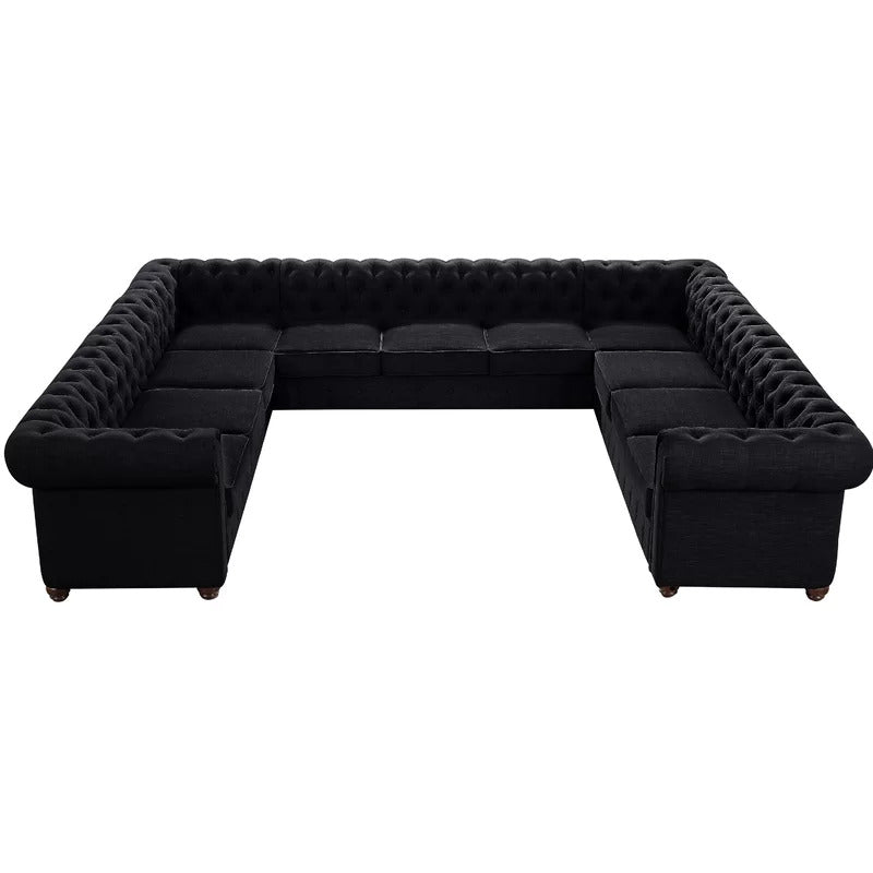U Shape Sofa Set: 135" Wide Linen Symmetrical Sectional 11 Seater Sofa