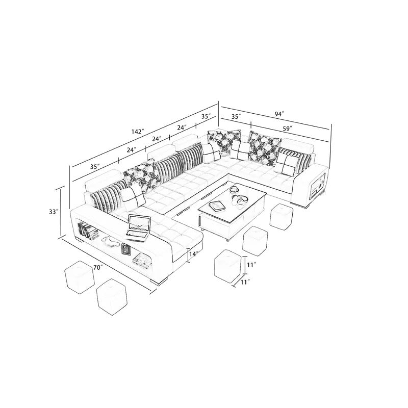  U Shape Sofa Set : 142" Wide Microfiber/Microsuede Corner 