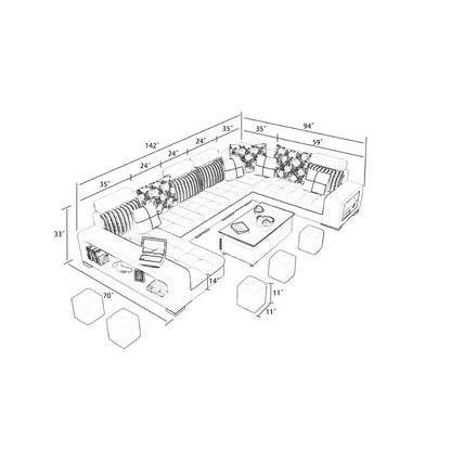  U Shape Sofa Set : 142" Wide Microfiber/Microsuede Corner 