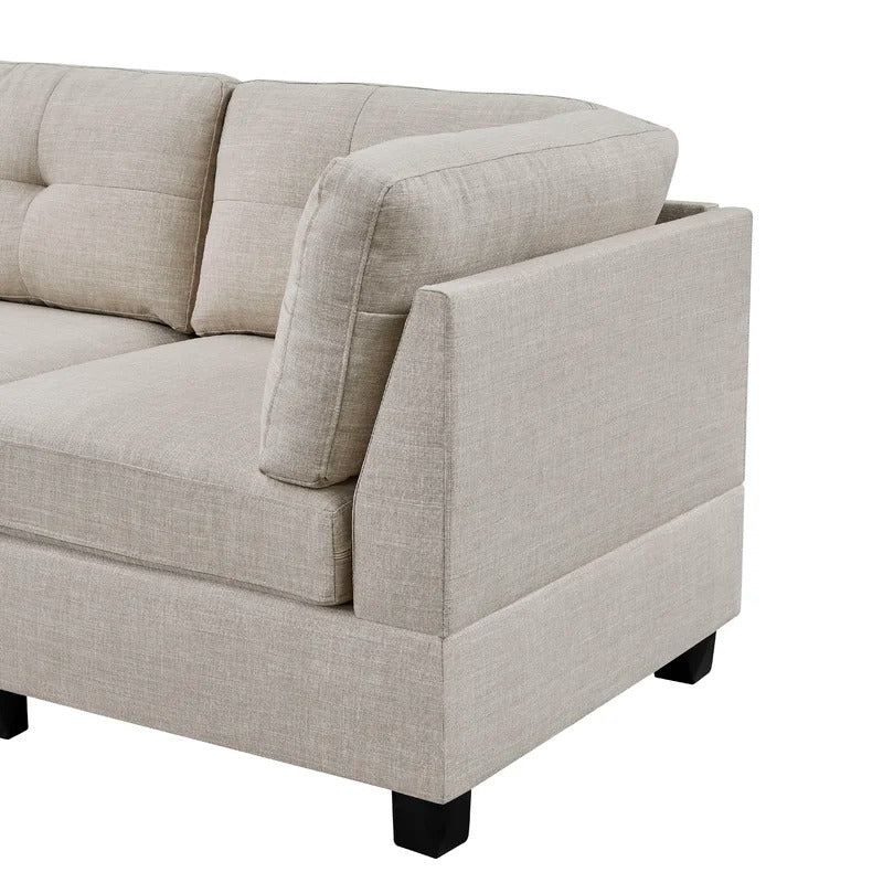  U Shape Sofa Set : 144" Wide Linen Reversible Modular Sofa