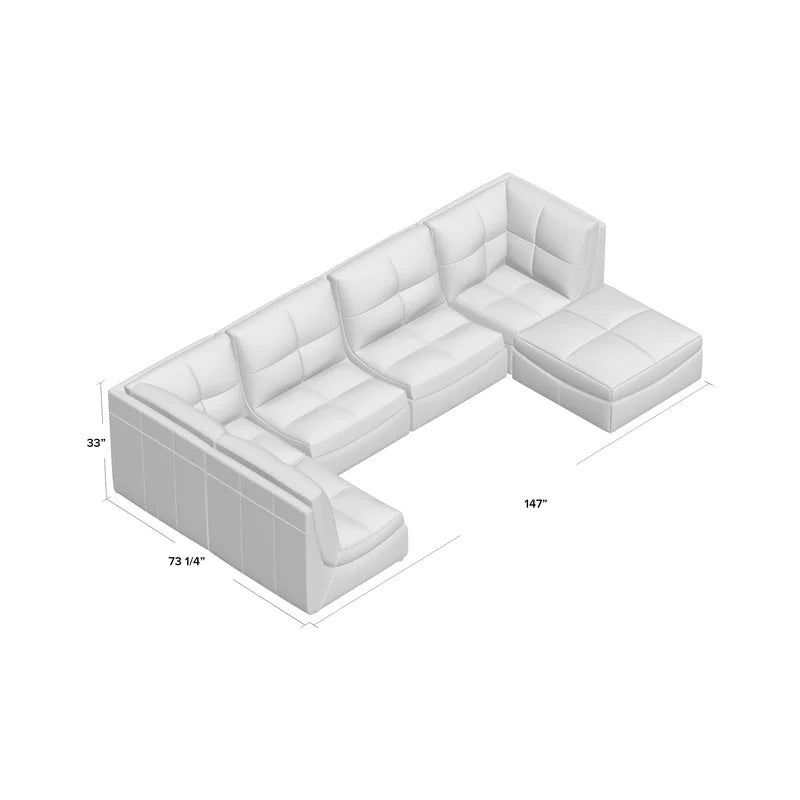 U Shape Sofa Set: 6 Seater  147" Wide Faux Leatherette Sofa Set