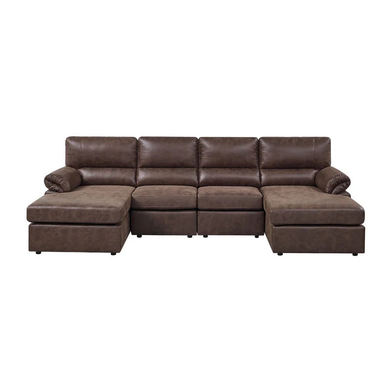 U Shape Sofa Set: 4 Seater 122" Faux Leatherette Sectional Sofa