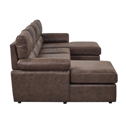 U Shape Sofa Set: 4 Seater 122" Faux Leatherette Sectional Sofa