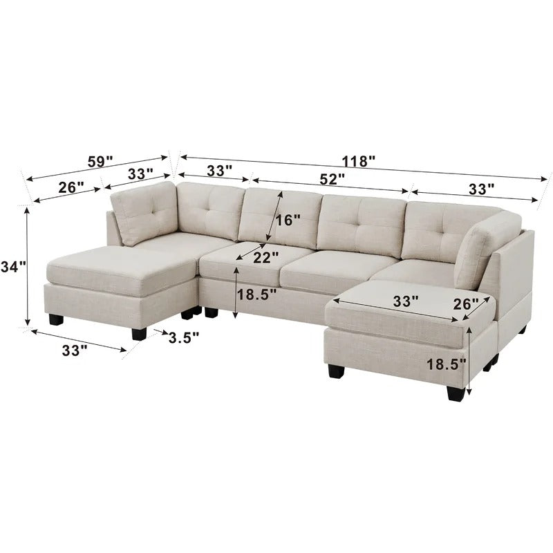 U Shape Sofa Set : 4 Seater Sofa Set 118" Wide Reversible Corner Chairs