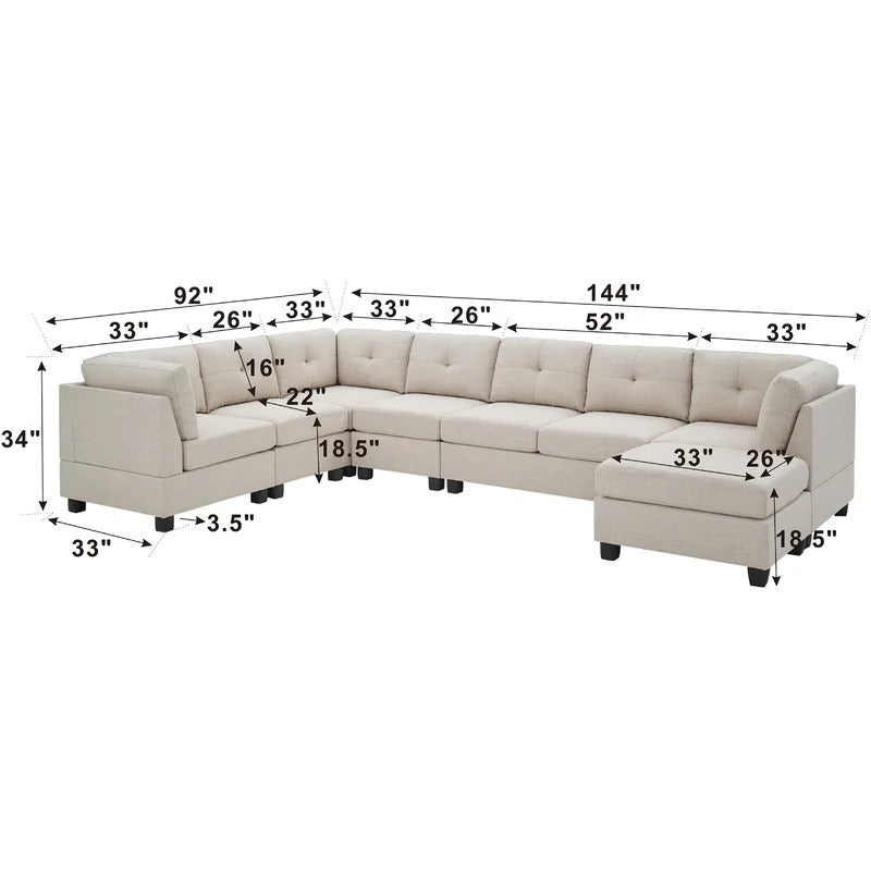 U Shape Sofa Set : 6 Seater Sofa Set 144" Wide Linen Reversible Modular Sofa