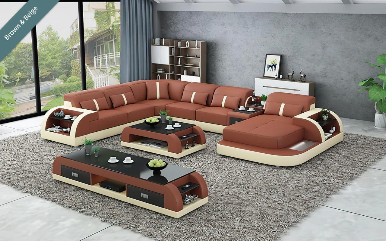 U Shape Sofa Set 8 Seater Modern Leatherette Sofa Set