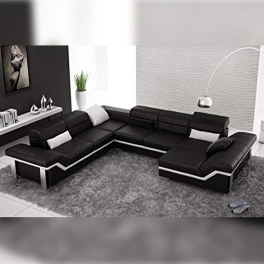U Shape Sofa Set Beatrix Leatherette Lounge Sofa Set (Black and White)