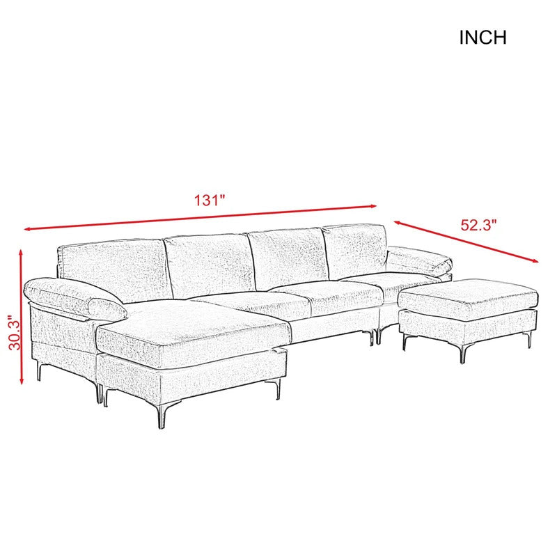 U Shape Sofa Set: 5 Seater Convertible Sectional Sofa Set
