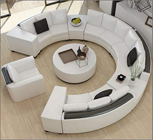 U Shape Sofa Set Curved Top Grain Round Leatherette (White and Black)