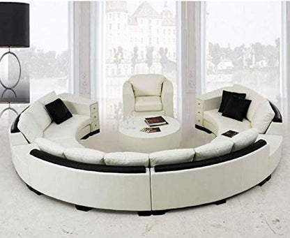 U Shape Sofa Set Curved Top Grain Round Leatherette (White and Black)