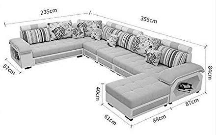 U Shape Sofa Set:- Fabric and Hardwood 9 Seater Sofa Set with 4-Puffies, Standard Size (White and Dark Grey)