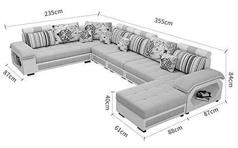 U Shape Sofa Set:- Hardwood, Fabric 9 Seater Sofa Set with 4-Puffies (Roland Blue and White)