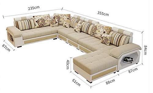 U Shape Sofa Set:- Hardwood and Fabric 9 Seater Sofa Set  (Roland Beige and White)