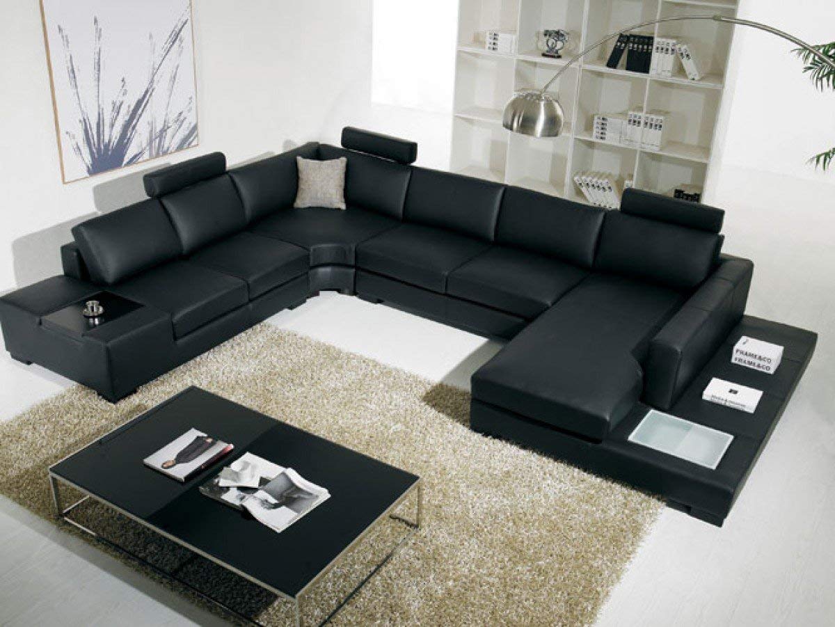 U Shape Sofa Set: Leather Sectional Sofa Set (Black)