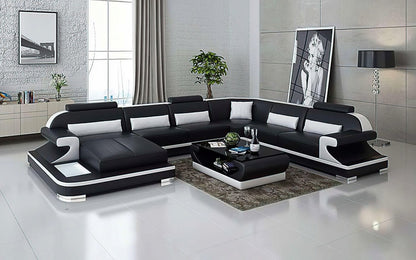U Shape Sofa Set : Leatherette and Hardwood