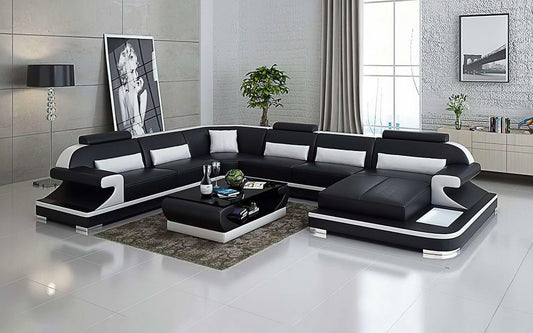 U Shape Sofa Set : Leatherette and Hardwood