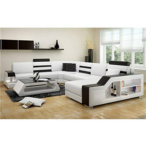 U Shape Sofa Set Luxury Hardwood Leatherette Sectional Sofa Set (White)