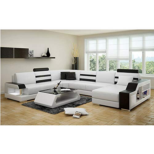 U Shape Sofa Set Luxury Hardwood Leatherette Sectional Sofa Set (White)